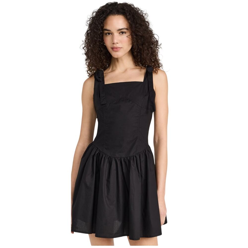 NWT En Saison Charlie Mini Dress Black Cotton Poplin Drop Waist Medium Fallcore